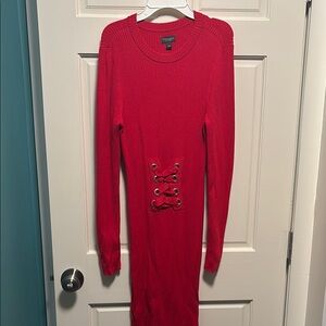 BOLD elements Red Midi Dress with Decorative Waist